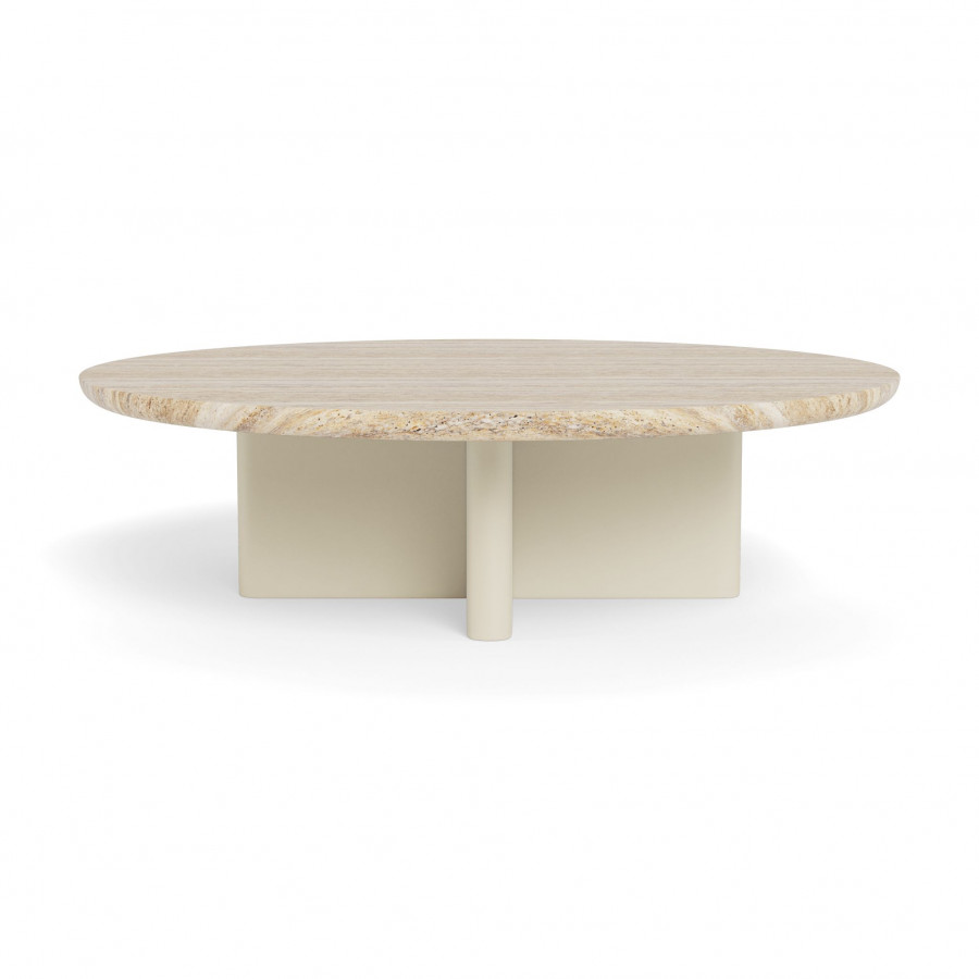 Harbour Victoria Aluminum Round Stone Coffee Table - Aluminum Bone / Travertine Natural