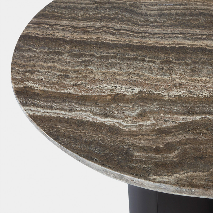 Harbour Victoria Round Side Table - Aluminum Asteroid, Travertine Dark Gray
