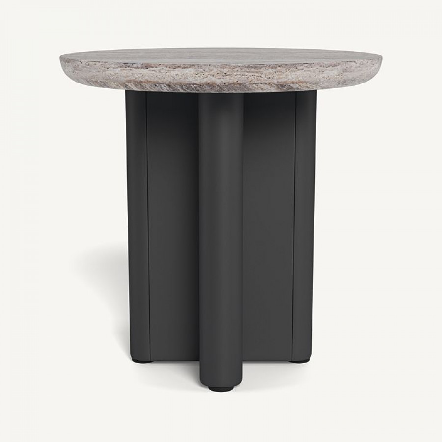 Harbour Victoria Aluminum Round Side Table - Aluminum Asteroid / Travertine Natural