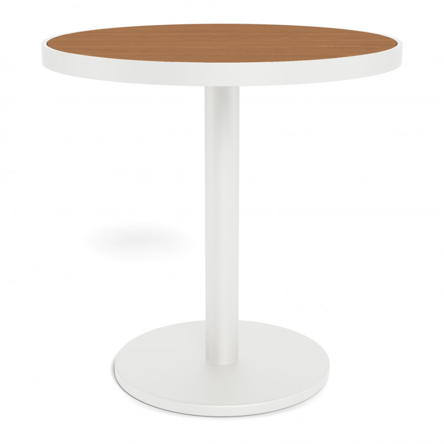 Harbour Vienna 30" Round Bistro Table - Aluminum White / Teak Natural