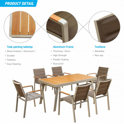 Higold Nofi 2.0 Outdoor Dining Set with Umbrella Hole - Champagne, Teak/Aluminum