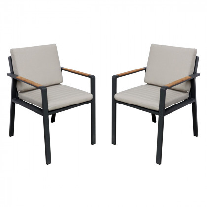 Higold Nofi 2.0 Outdoor Dining Set with Umbrella Hole - Matte Charcoal, Teak/Aluminum