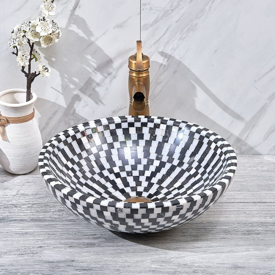 HMR - Bathroom Bowl Shape Mosaic Design in Natural Stone