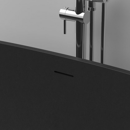 HMR - 59.05" Oval Freestanding Stone Soaking Bathtub Black 71.6-Gallon Capacity