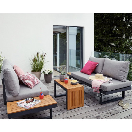 HMR 4 Seater Sectional Sofa Set with Cushion and Side Table - Natural/Gray, Style A