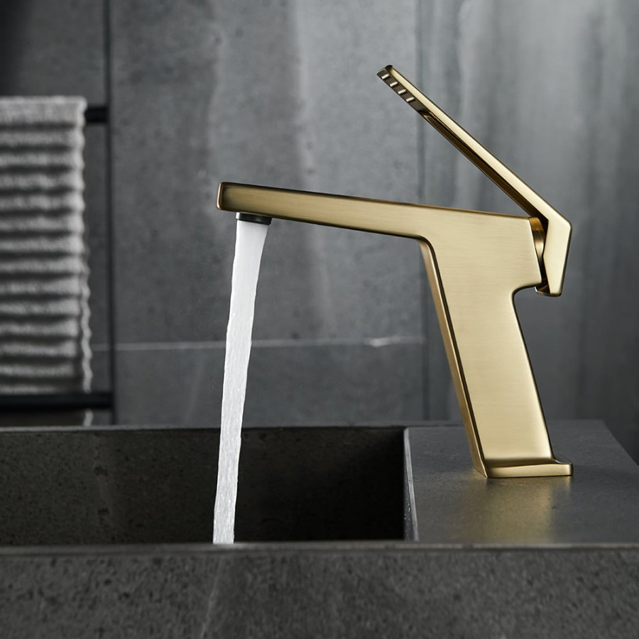 HMR - Gold Bathroom Sink Faucet 1-Hole Single Handle Solid Brass