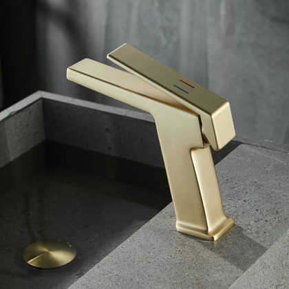 HMR - Gold Bathroom Sink Faucet 1-Hole Single Handle Solid Brass