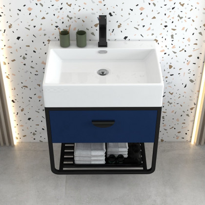 HMR - 23.6" Floating Bathroom Vanity with Single Ceramic Sink 1 Drawer and 1 Shelf in Blue