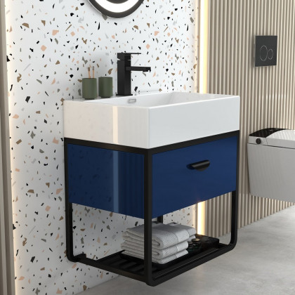 HMR - 23.6" Floating Bathroom Vanity with Single Ceramic Sink 1 Drawer and 1 Shelf in Blue