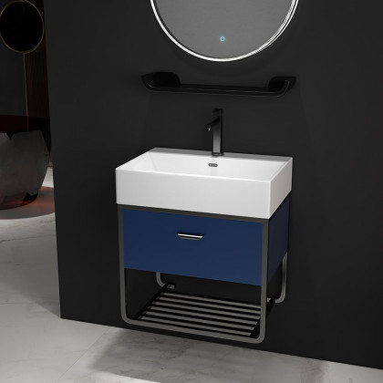 HMR - 23.6" Floating Bathroom Vanity with Single Ceramic Sink 1 Drawer and 1 Shelf in Blue