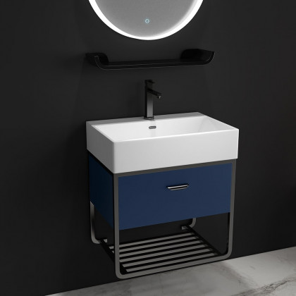 HMR - 23.6" Floating Bathroom Vanity with Single Ceramic Sink 1 Drawer and 1 Shelf in Blue