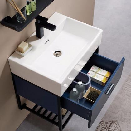 HMR - 23.6" Floating Bathroom Vanity with Single Ceramic Sink 1 Drawer and 1 Shelf in Blue