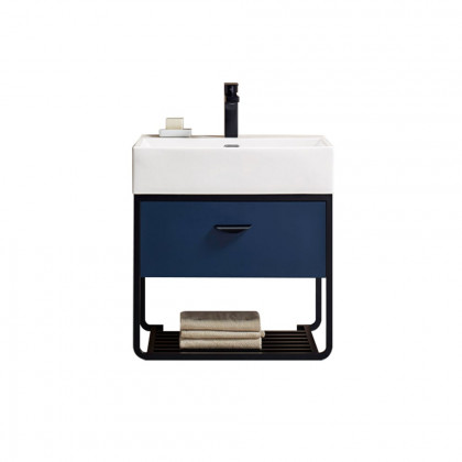 HMR - 23.6" Floating Bathroom Vanity with Single Ceramic Sink 1 Drawer and 1 Shelf in Blue