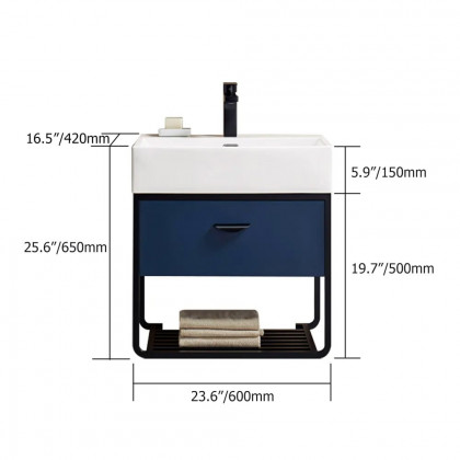 HMR - 23.6" Floating Bathroom Vanity with Single Ceramic Sink 1 Drawer and 1 Shelf in Blue