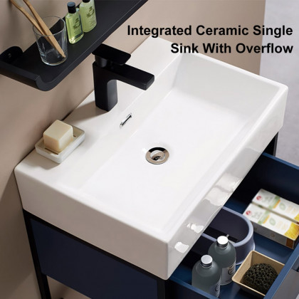 HMR - 23.6" Floating Bathroom Vanity with Single Ceramic Sink 1 Drawer and 1 Shelf in Blue