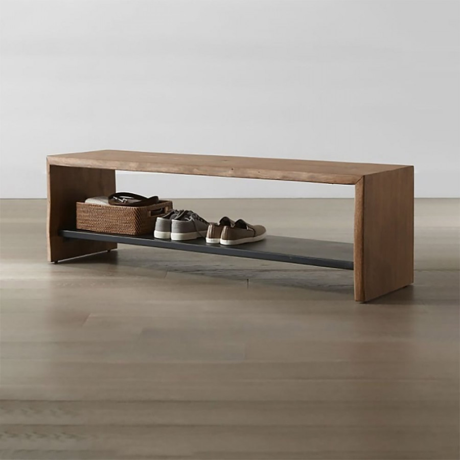 HMR - 39" Rustic Wood Entryway Bench with Shoe Rack