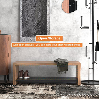 HMR - 39" Rustic Wood Entryway Bench with Shoe Rack