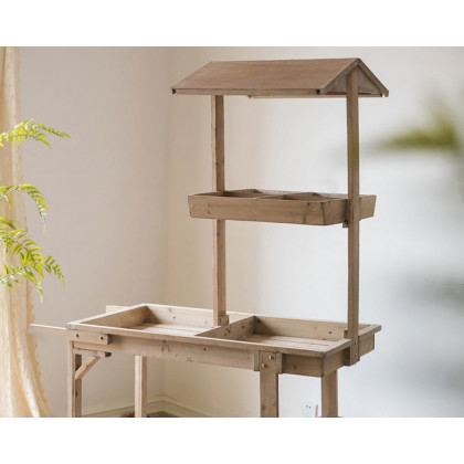 HMR - Solid Wood Garden Cart Display Bench in Natural