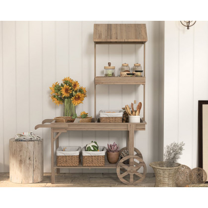 HMR - Solid Wood Garden Cart Display Bench in Natural