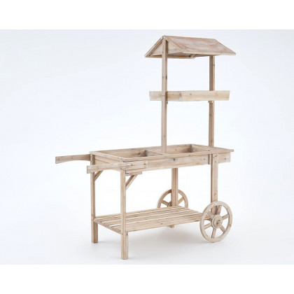 HMR - Solid Wood Garden Cart Display Bench in Natural