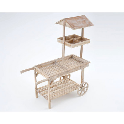 HMR - Solid Wood Garden Cart Display Bench in Natural