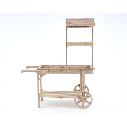 HMR - Solid Wood Garden Cart Display Bench in Natural