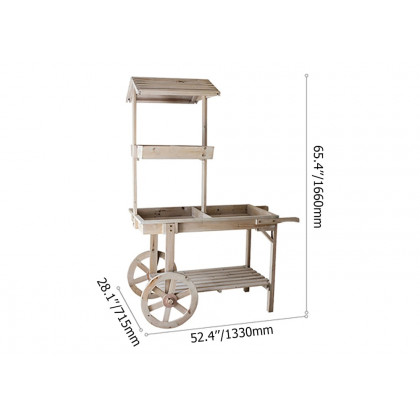 HMR - Solid Wood Garden Cart Display Bench in Natural