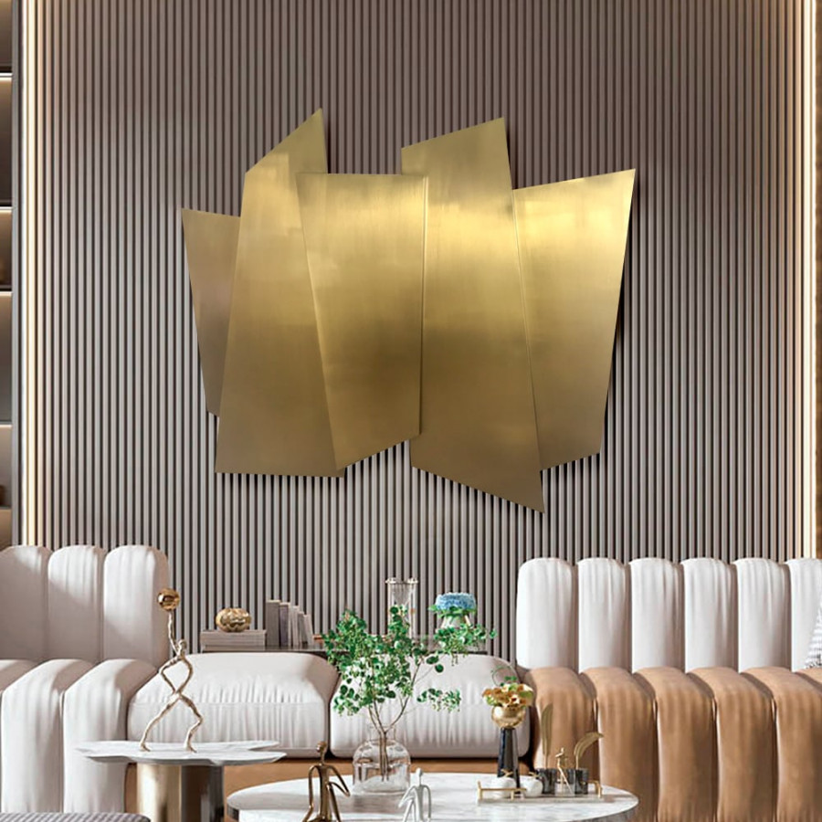HMR - 35.4" Luxury Irregular Stainless Steel Wall Decor Geometric Art in Gold for Living Room