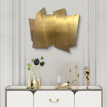 HMR - 35.4" Luxury Irregular Stainless Steel Wall Decor Geometric Art in Gold for Living Room