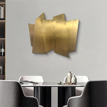 HMR - 35.4" Luxury Irregular Stainless Steel Wall Decor Geometric Art in Gold for Living Room