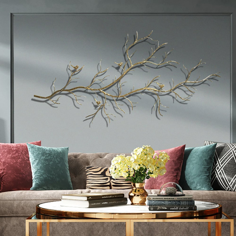 HMR - Luxury Creative Metal Branch & Birds Wall Decor Home Art in Gold in Living Room
