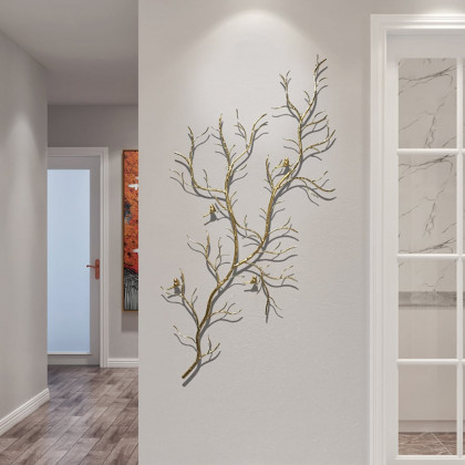 HMR - Luxury Creative Metal Branch & Birds Wall Decor Home Art in Gold in Living Room