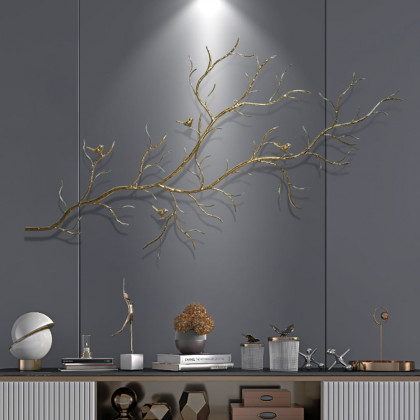 HMR - Luxury Creative Metal Branch & Birds Wall Decor Home Art in Gold in Living Room