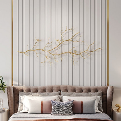 HMR - Luxury Creative Metal Branch & Birds Wall Decor Home Art in Gold in Living Room