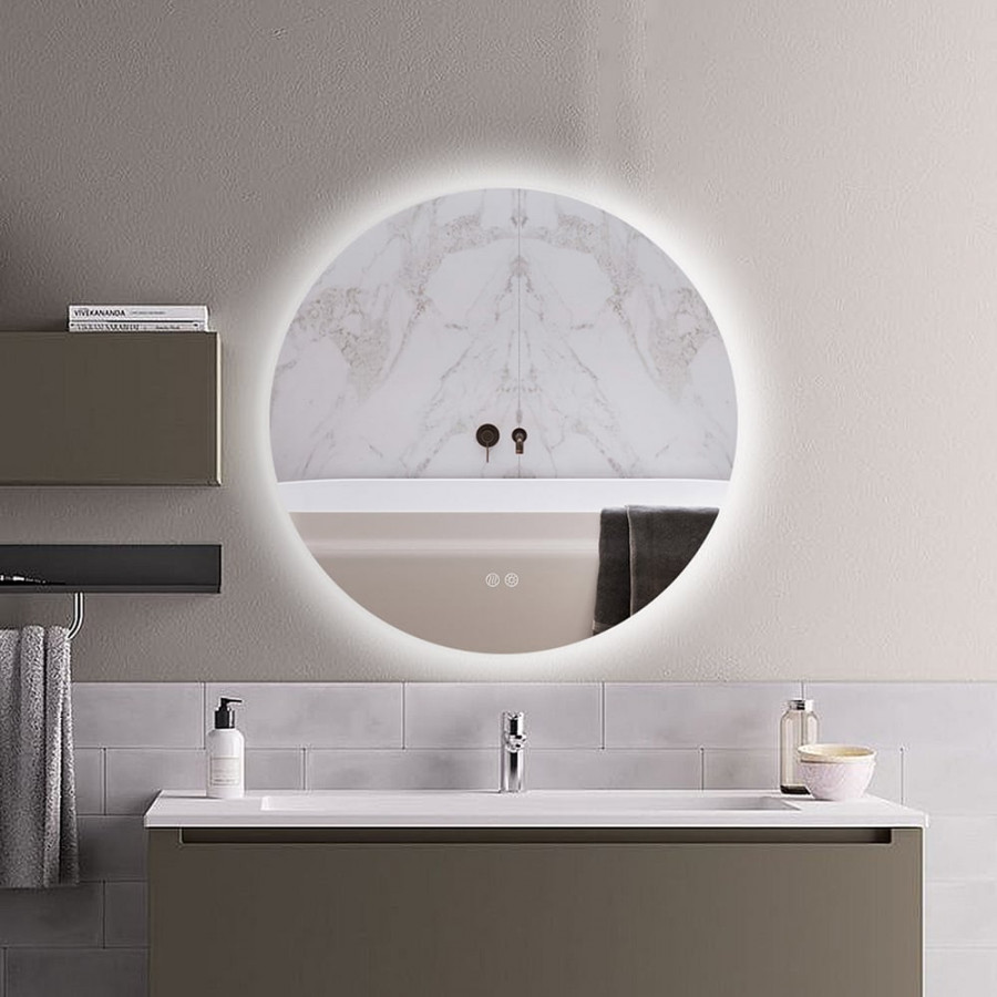 HMR - 24" Frameless Round LED Bathroom Vanity Mirror Acrylic Anti-Fog Wall Mirror