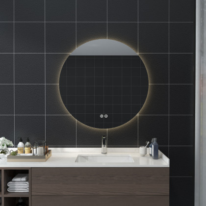 HMR - 24" Frameless Round LED Bathroom Vanity Mirror Acrylic Anti-Fog Wall Mirror