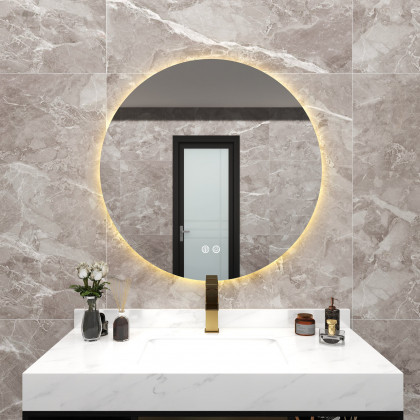 HMR - 24" Frameless Round LED Bathroom Vanity Mirror Acrylic Anti-Fog Wall Mirror