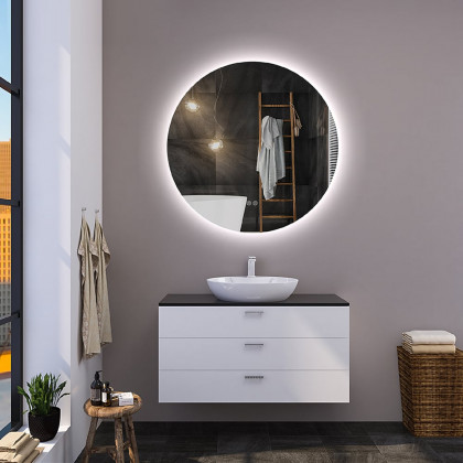 HMR - 24" Frameless Round LED Bathroom Vanity Mirror Acrylic Anti-Fog Wall Mirror