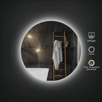 HMR - 24" Frameless Round LED Bathroom Vanity Mirror Acrylic Anti-Fog Wall Mirror