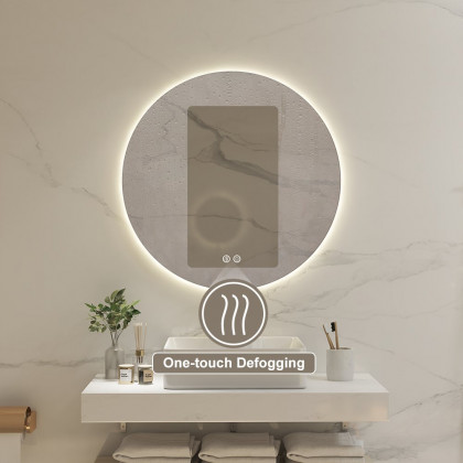 HMR - 24" Frameless Round LED Bathroom Vanity Mirror Acrylic Anti-Fog Wall Mirror