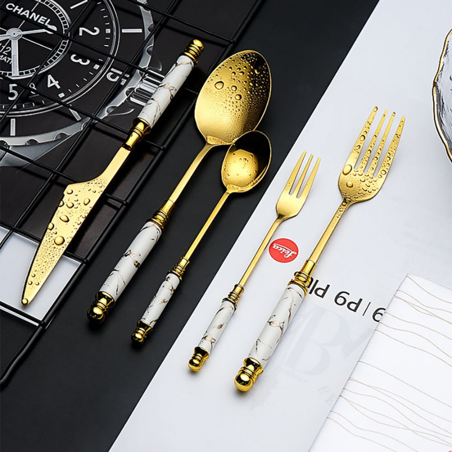 HMR - 60 Pieces Stainless Steel Flatware Set with Ceramic Coated Handle, Service for 12