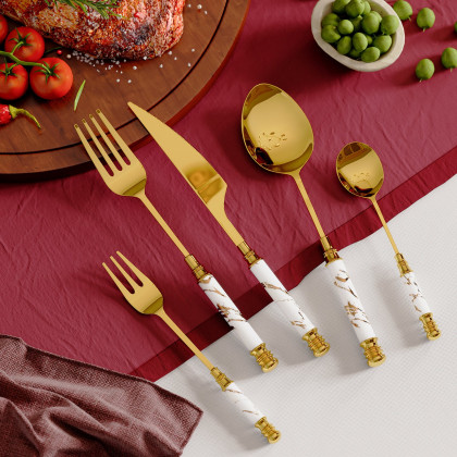 HMR - 60 Pieces Stainless Steel Flatware Set with Ceramic Coated Handle, Service for 12