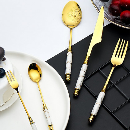 HMR - 60 Pieces Stainless Steel Flatware Set with Ceramic Coated Handle, Service for 12