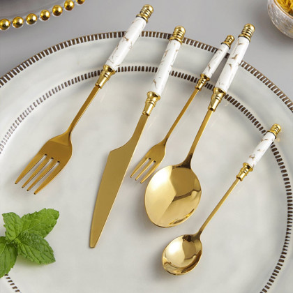 HMR - 60 Pieces Stainless Steel Flatware Set with Ceramic Coated Handle, Service for 12