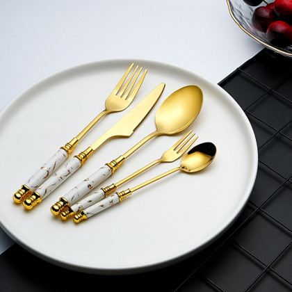 HMR - 60 Pieces Stainless Steel Flatware Set with Ceramic Coated Handle, Service for 12