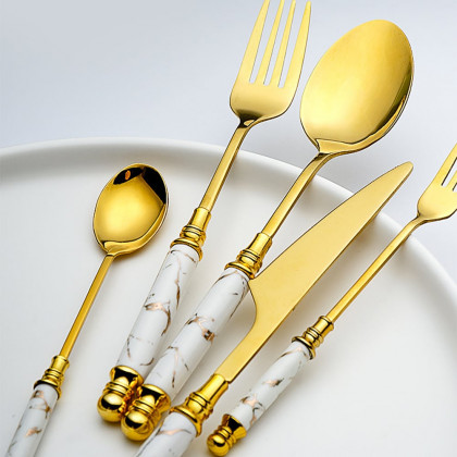 HMR - 60 Pieces Stainless Steel Flatware Set with Ceramic Coated Handle, Service for 12