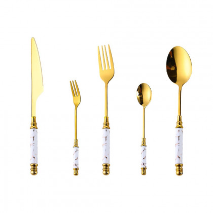 HMR - 60 Pieces Stainless Steel Flatware Set with Ceramic Coated Handle, Service for 12