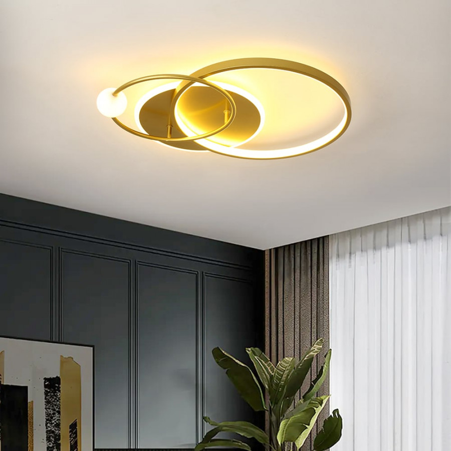 HMR - Gold LED Flush Mount Light Multi-Circle Ceiling Light with Globe