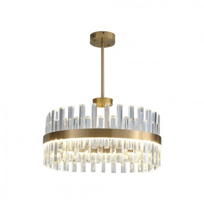 HMR - Bstack Modern Crystal Stripe Chandelier with Round Frame in Brass