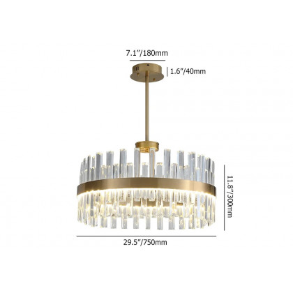 HMR - Bstack Modern Crystal Stripe Chandelier with Round Frame in Brass